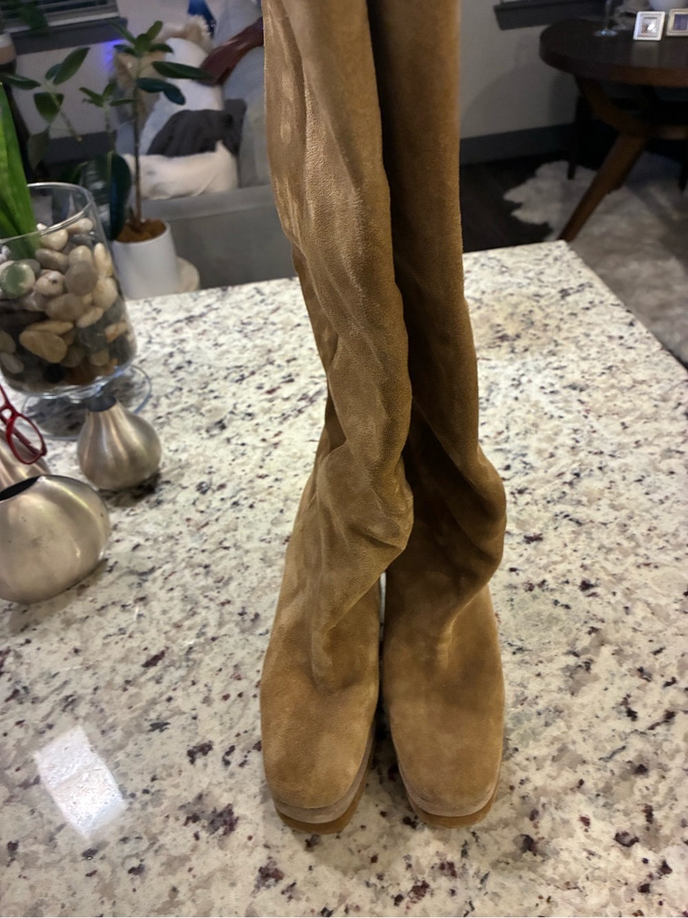 Tory Burch Suede Knee-High Platform Boots - Tan